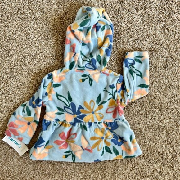 Carter’s 18M Floral Fleece Hooded Coat – Soft Baby Jacket - Picture 3 of 4